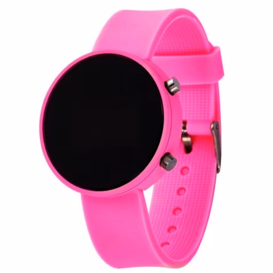 ساعت دیجیتالی ال ای دی LED دخترانه سرخابی صفحه گرد(ارسال رایگان) 