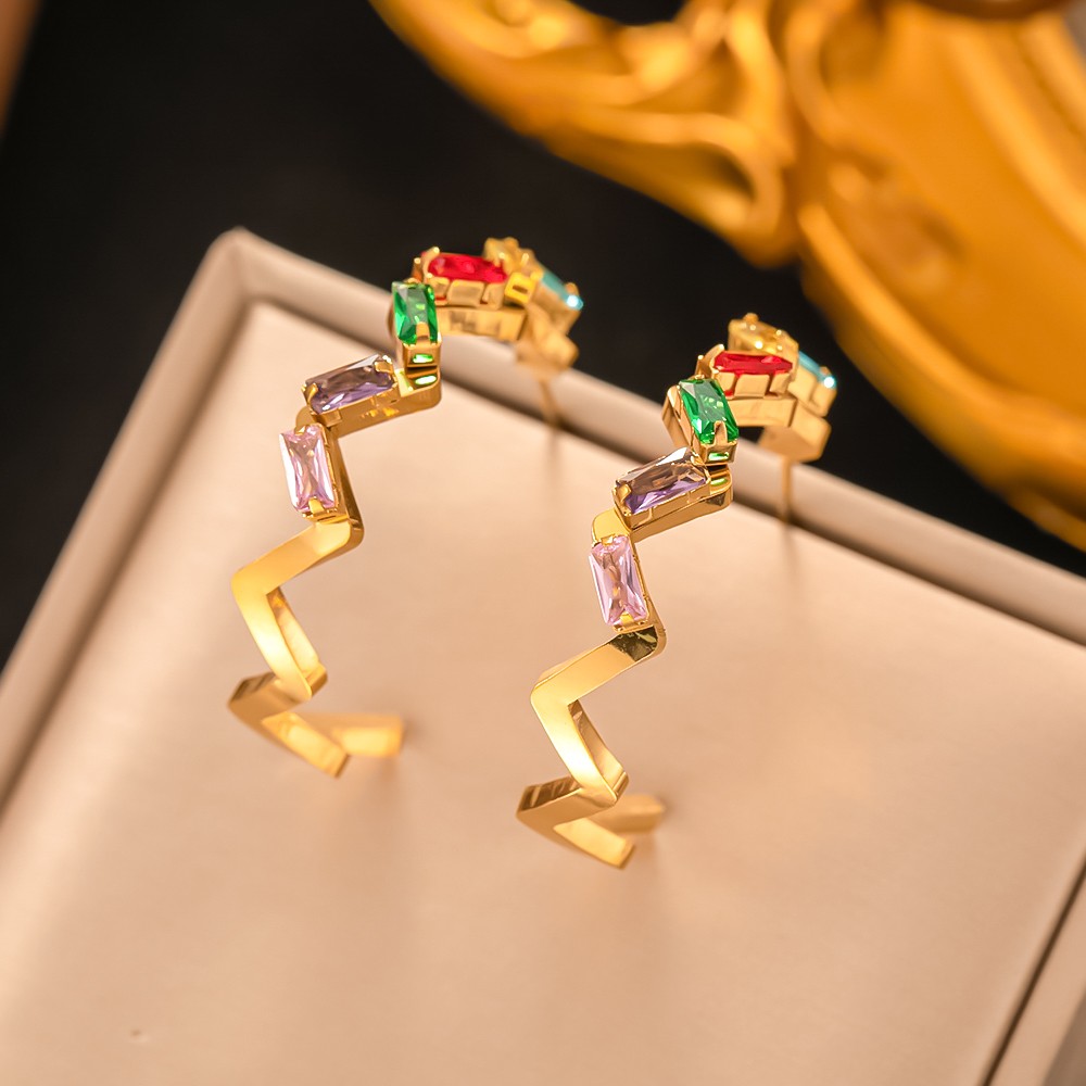 گوشواره استیل نگین رنگی - کد 1010030181