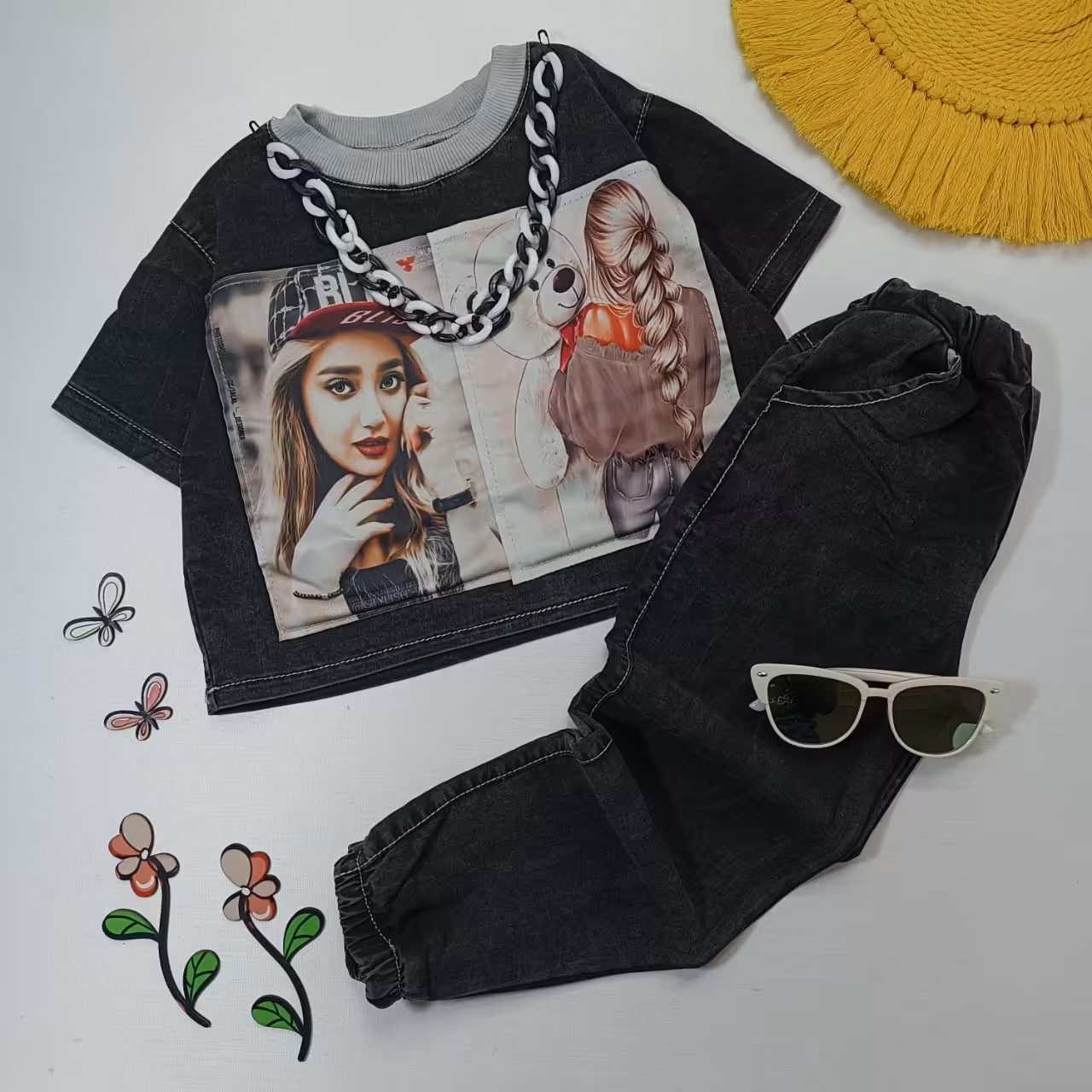 کراپ شلوار دخترانه زنجیری سایز  40 تا 55 کراپ