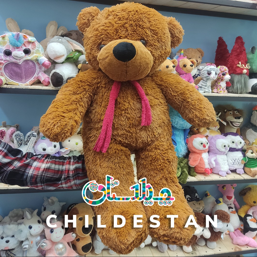 عروسک پولیشی اورجینال خرس قهوه ای شال گردن دار سایز 80 سانتی متر