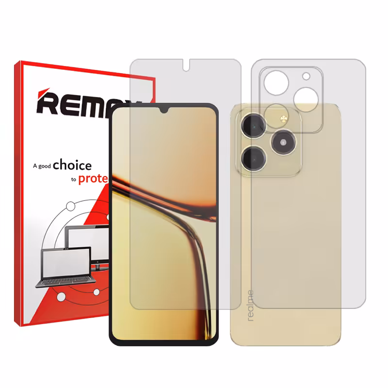 گلس صفحه نمایش و پشت گوشی ریلمی C61 مدل هیدروژلی شفاف برند ریمکس کد SS