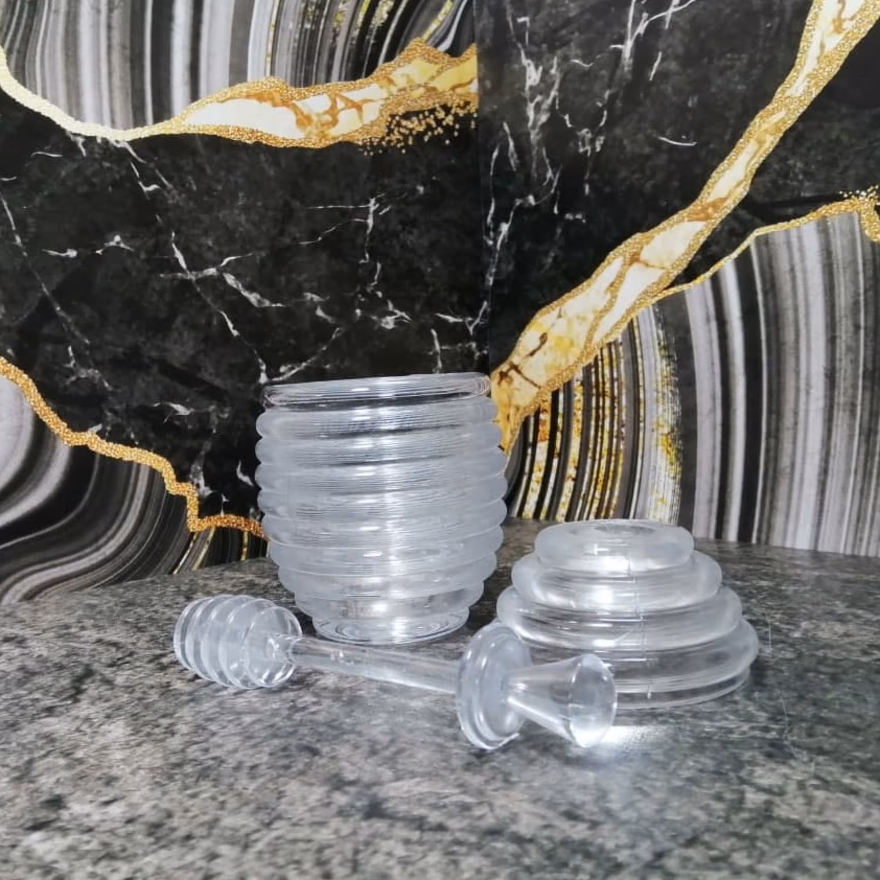 جاعسلی شفاف ظرف عسل دارای قاشق عسل 