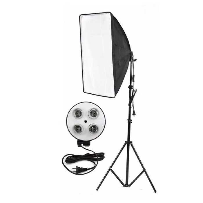 نور ثابت پروژکتور 4 لامپ به همراه سافت باکس و پایه نور 805