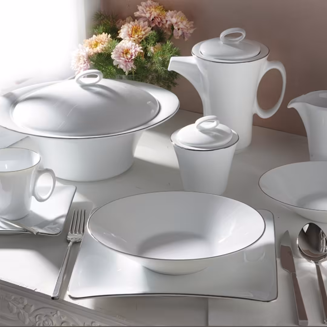 سرویس غذاخوری چینی زرین لب نقره ای (درجه یک) 12 نفره 97 پارچه - چینی زرین سمن وینچی - وینچی سمن - ارسال رایگان با باربری