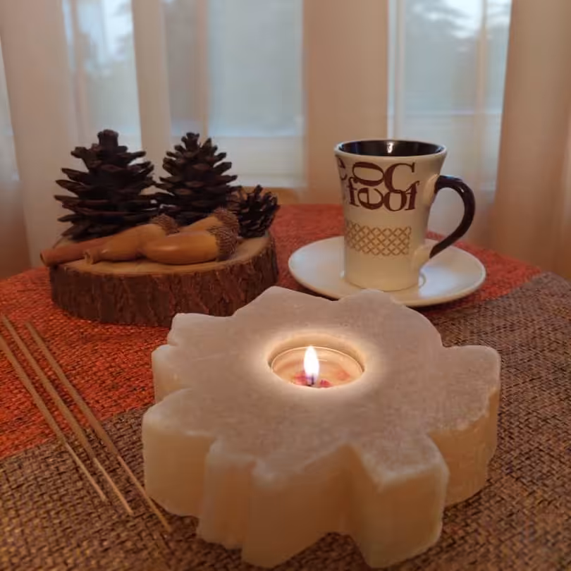 جا شمعی سنگ نمک  دکوری طرح برگ 