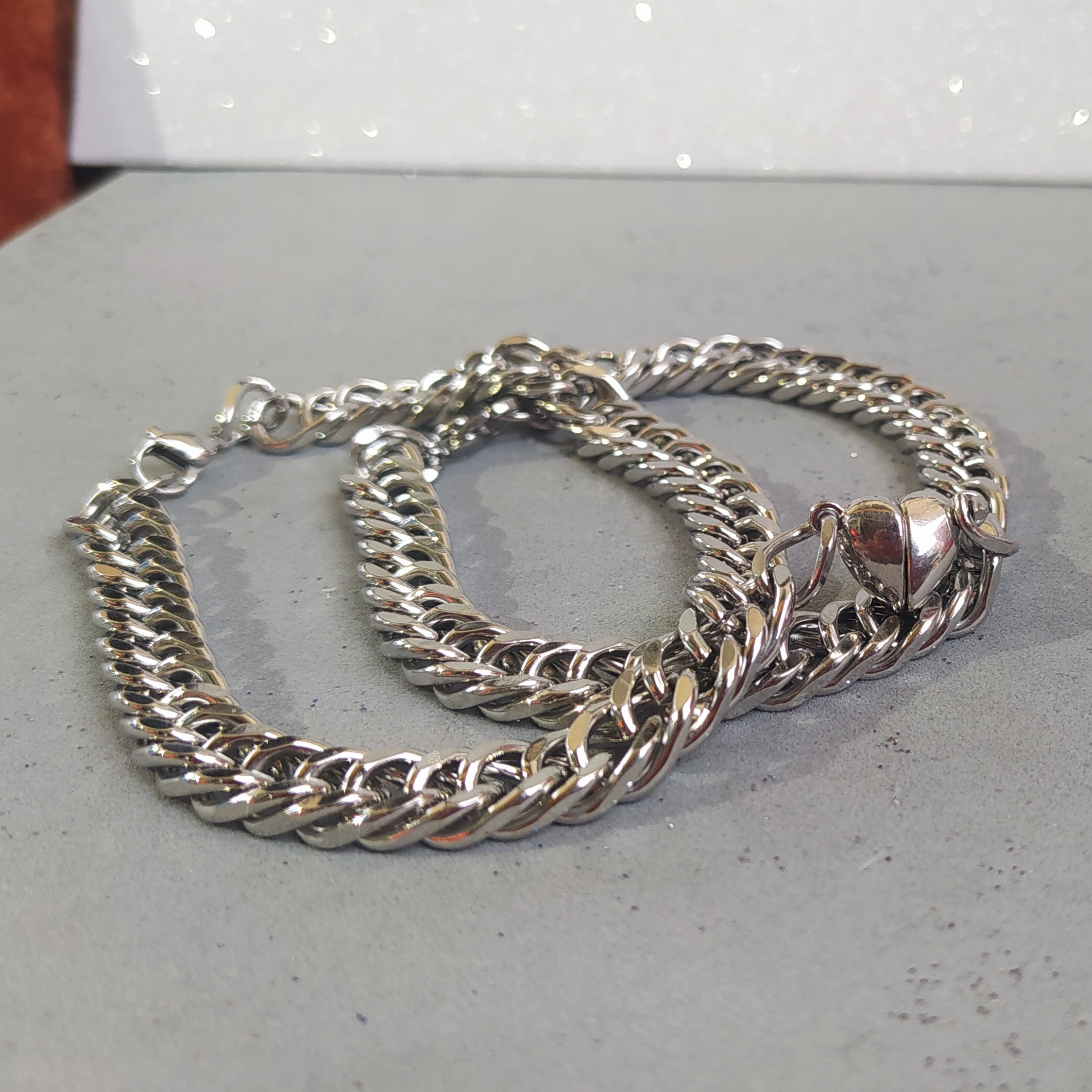 دستبند ست ( زنجیر دوبل کارتیر تمام استیل ) (اتصالات استیل )