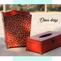 ست سطل و جادستمال به رنگ شاه بلوطی و طرح پلنگی