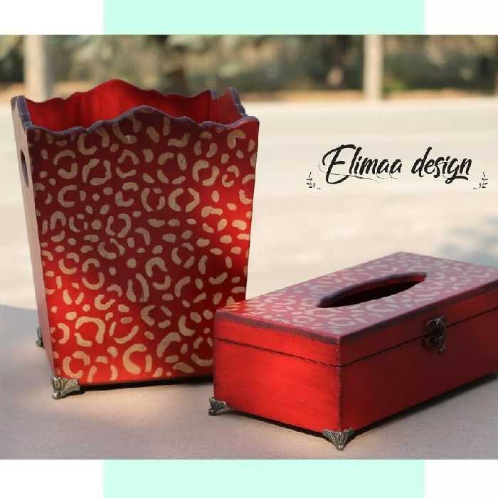 ست سطل و جادستمال به رنگ شاه بلوطی و طرح پلنگی