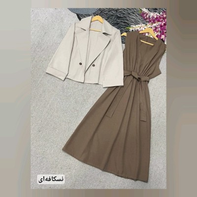 ست کت و سارافون زنانه لینن فری سایز از 38 تا 46