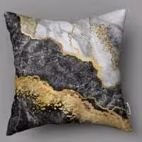 کوسن چاپی دوخت شده طرح کاشی مشکی طلایی 