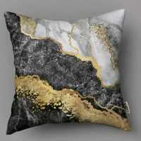 کوسن چاپی دوخت شده طرح کاشی مشکی طلایی 