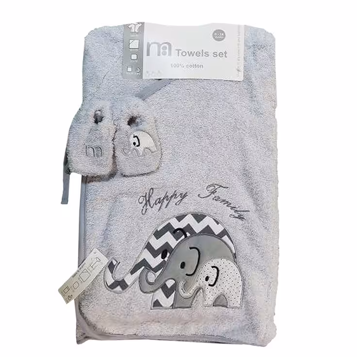 حوله حمام نوزادی و کودک مادرکر مدل M3037.2 مجموعه 5 عددی طوسی رنگ زمینه فیل