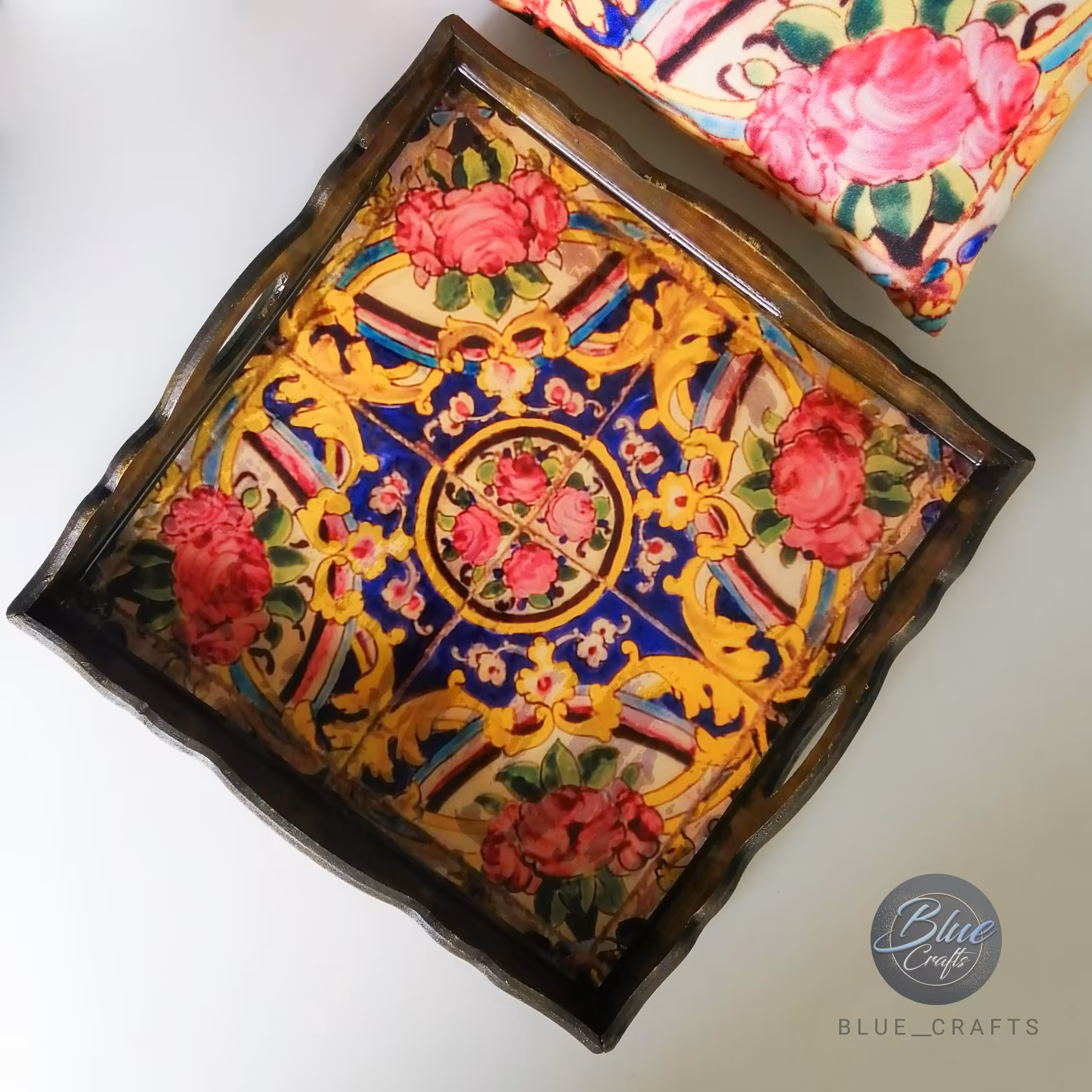 سینی چوبی و رزین   طرح نقوش سنتی