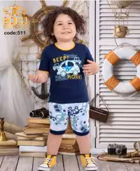 بلوز شورت سولو طرح ماشین آبی