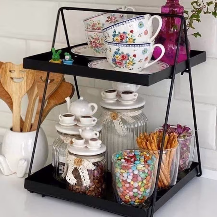 استند دو طبقه فلزی مشکی