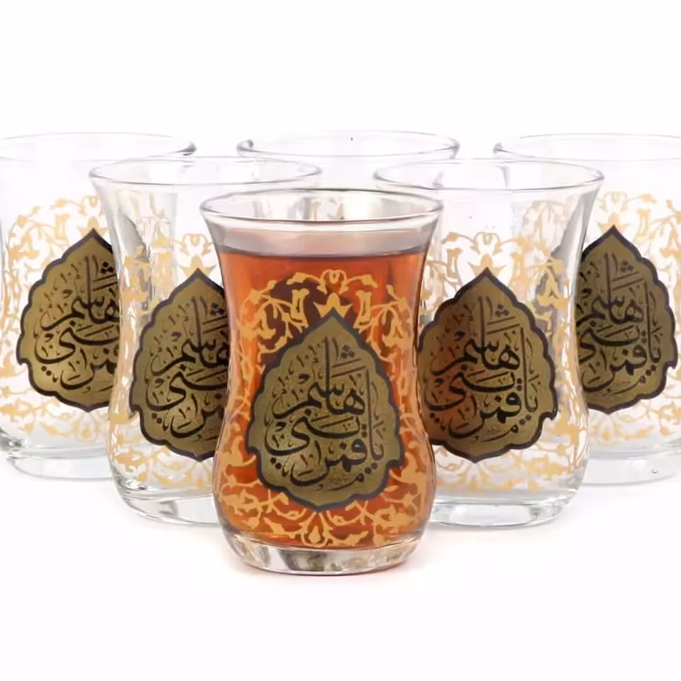 ست 6 عددی استکان کمر باریک دسته دار با شعار یا قمر بنی هاشم

