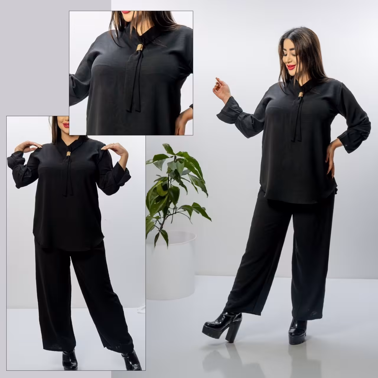 ست دو تیکه کرواتی رنگ بندی مشکی تک پارچه ابر و بادی درجه یک سایز 38 تا 48  تضمین دوخت و کیفیت 