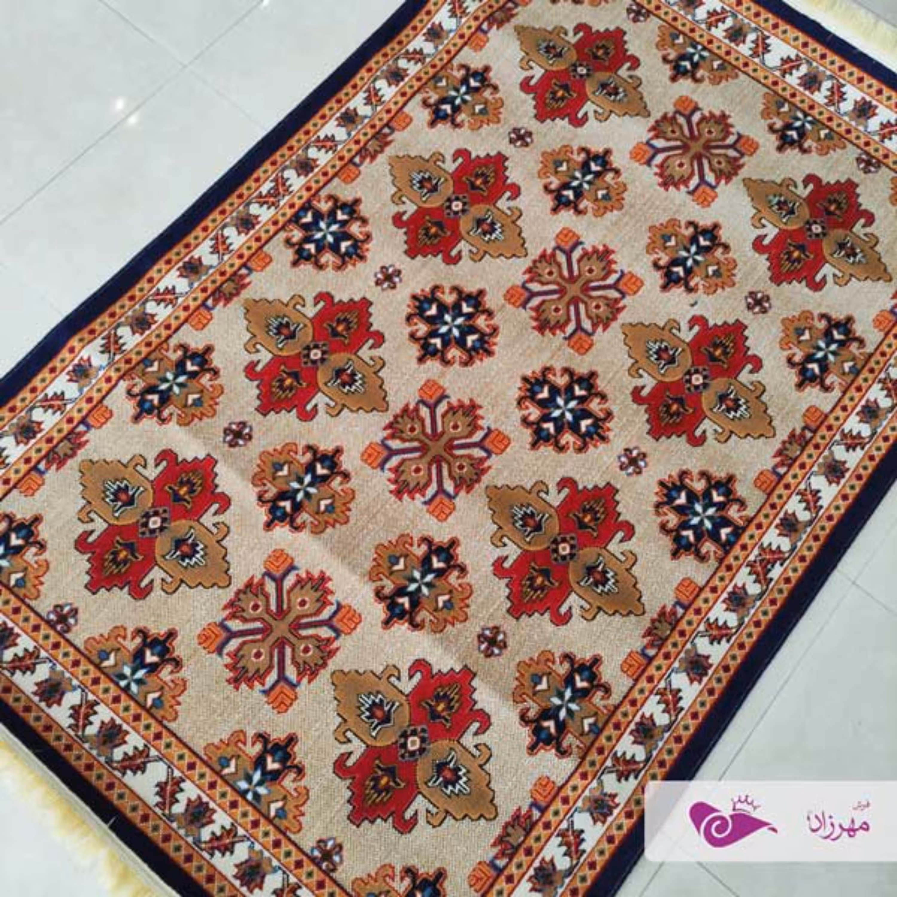 گلیم ماشینی 4 متری ( یک و نیم در دو و بیست و پنج ) طرح دستار سرمه ای