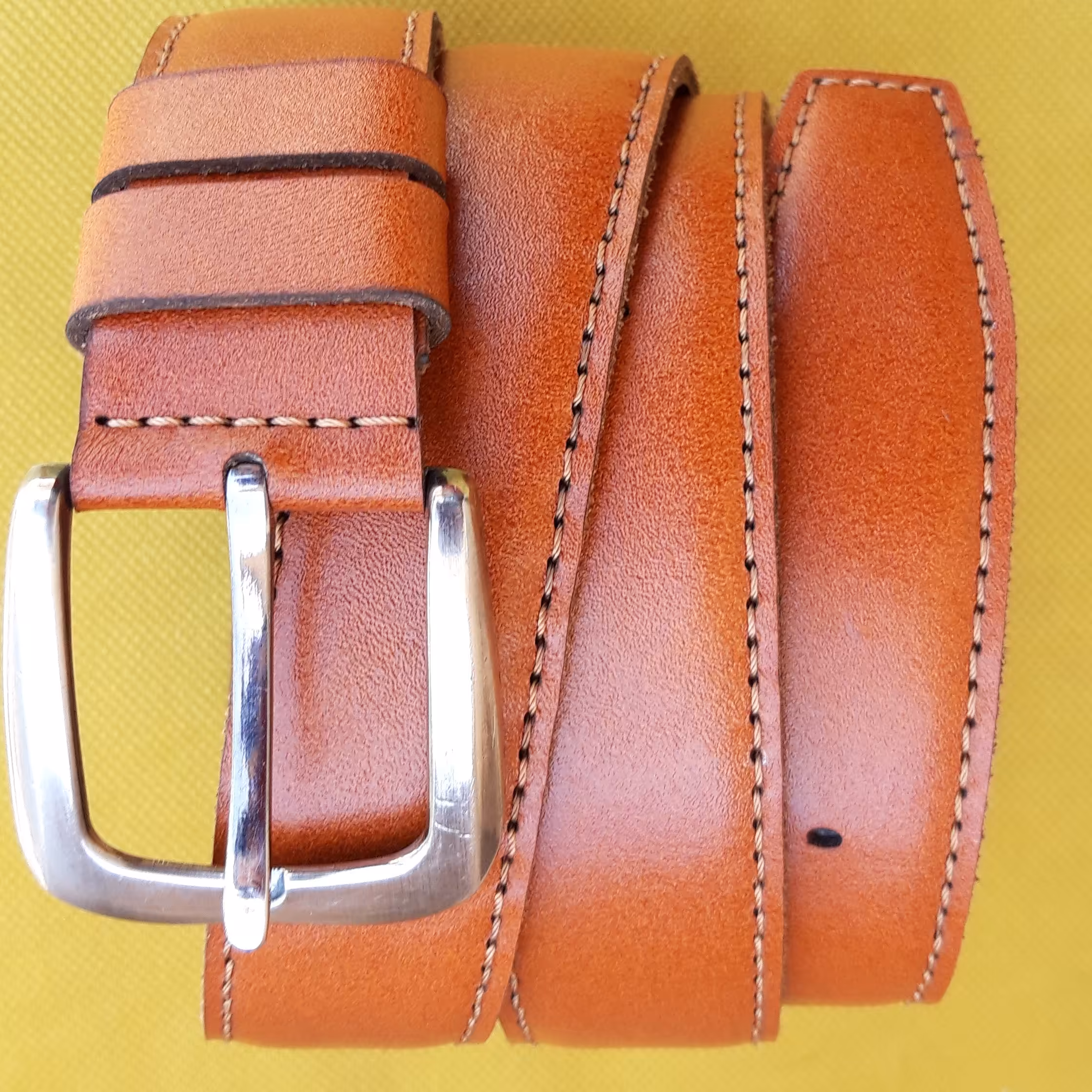 کمربند دورو چرم ،عسلی،چرم گاو ، کیفیت عالی