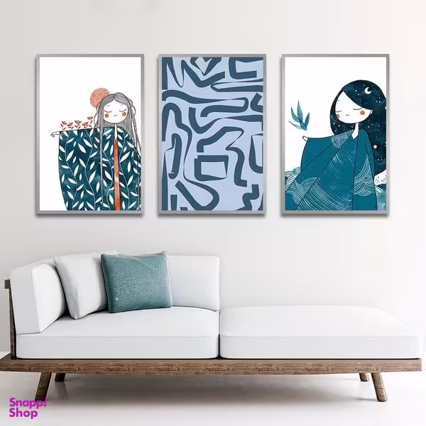 تابلو بکلیت طرح نقاشی دکوراتیو مدرن سبک کوبیسم مدل SI-1409 مجموعه 3 عددی