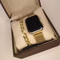 ست ساعت ودستبند طلایی همراه با جعبه کادویی