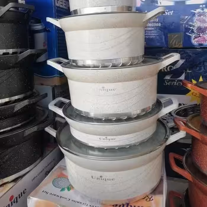 سرویس قابلمه ده تیکه مارک یونیک درچهاررنگ مشکی طوسی مسی سفید