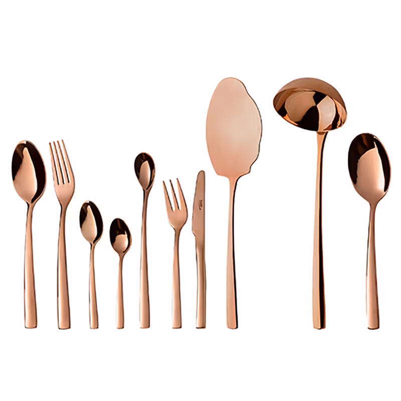 سرویس قاشق و چنگال 24 نفره ناب استیل طرح فلورانس برنزی PVD (98 پارچه)