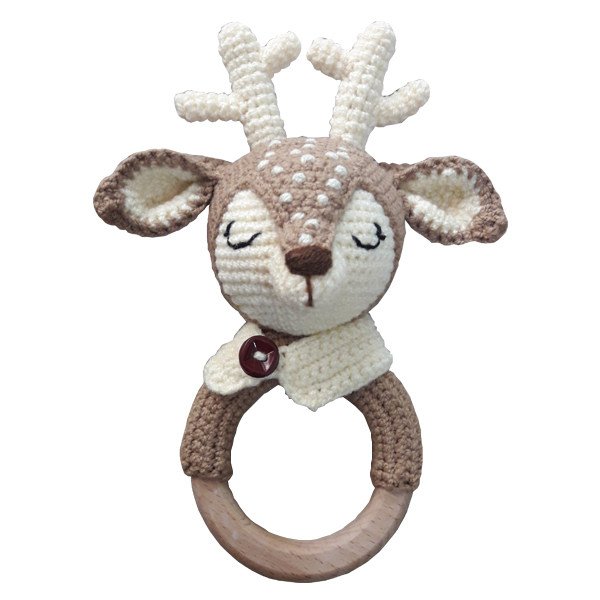 جغجغه بافتنی مدل گوزن کرم و شکلاتی 