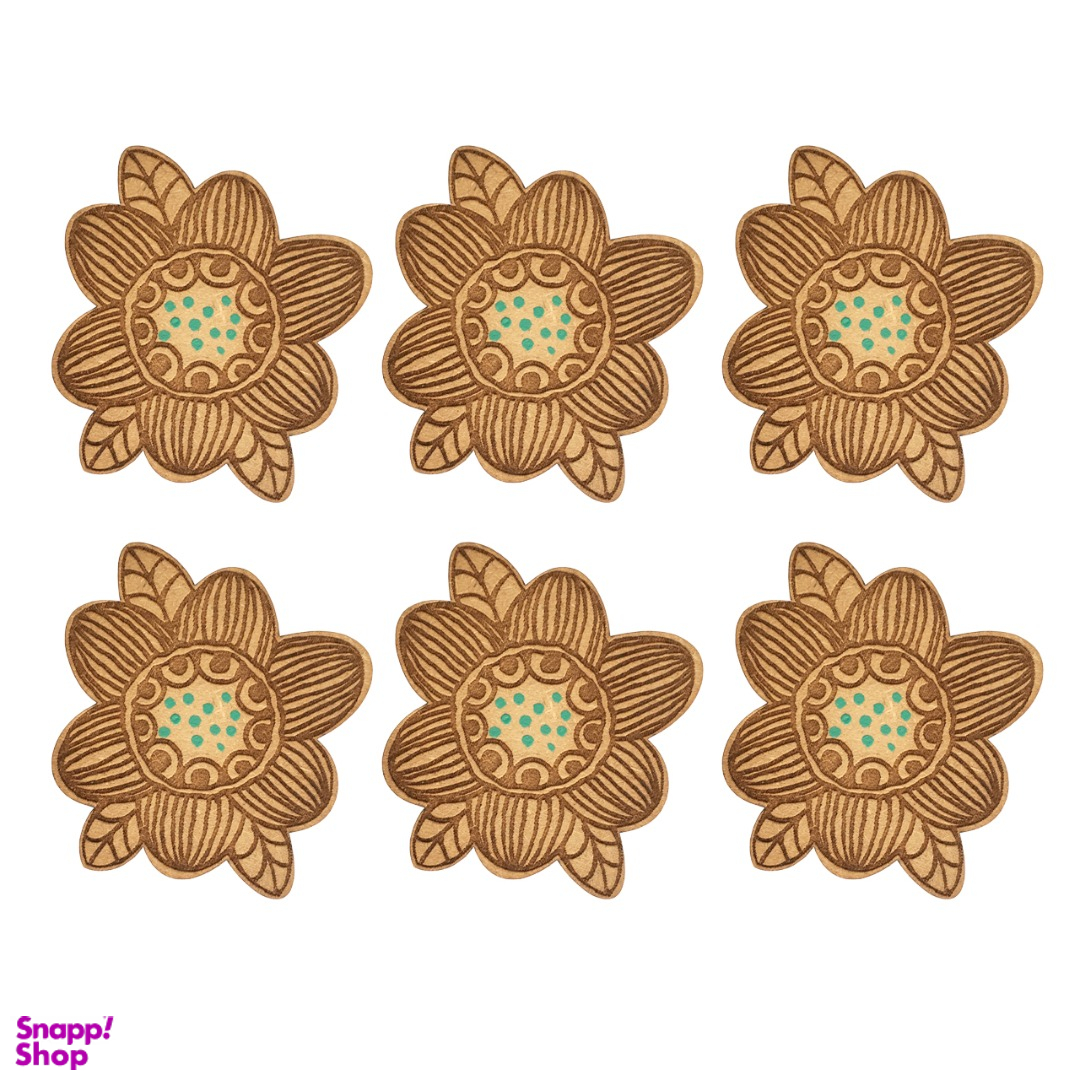 زیر لیوانی چوبی طرح آفتابگردان مجموعه 6 عددی