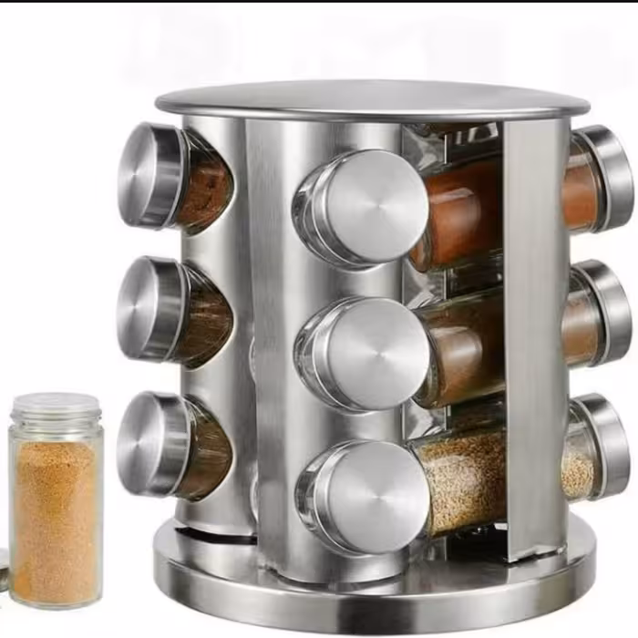 جاادویه چرخشی استیل 12 تایی دارای دو مدل استیل و ترکیب چوب و استیل(جا ادویه) 