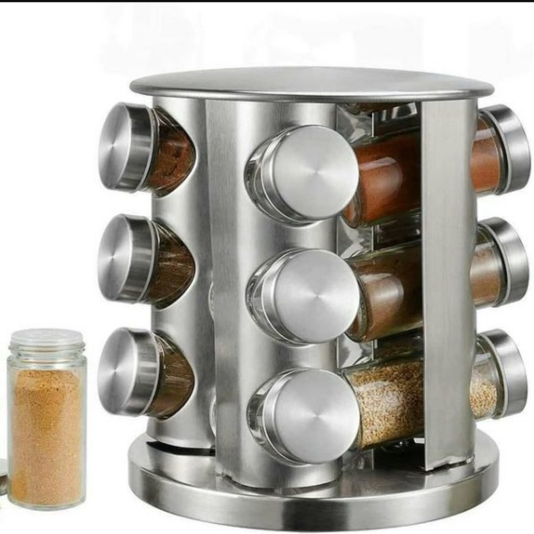 جاادویه چرخشی استیل 12 تایی دارای دو مدل استیل و ترکیب چوب و استیل(جا ادویه) 