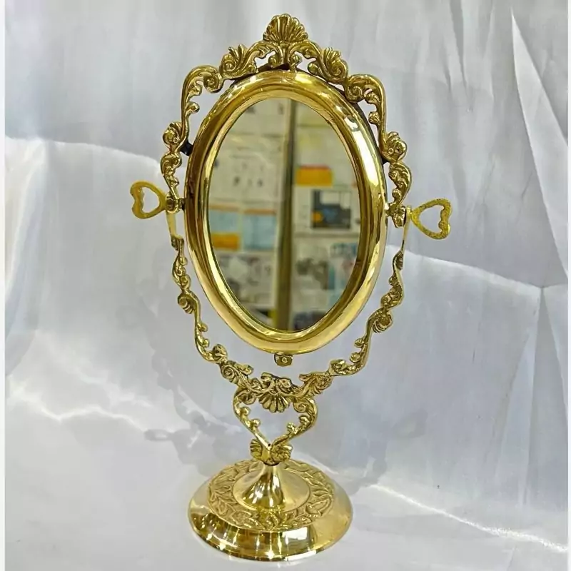 آینه برنجی هندی آینه برنزی مدل پایه بلند بسیار زیبا و مناسب استفاده دائم و قابل شستشو بدون تغییر رنگ