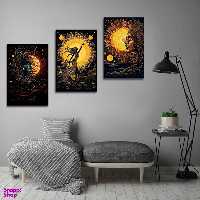 تابلو شاسی بکلیت طرح نقاشی رنگ روغن خورشید مدل SH-1374 مجموعه 3 عددی