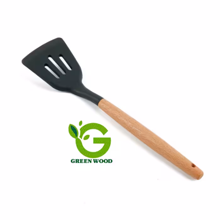 کفگیر آشپزی سیلیکونی دسته چوبی بامبو برند شنگیا مدل Black کد Gw40203005