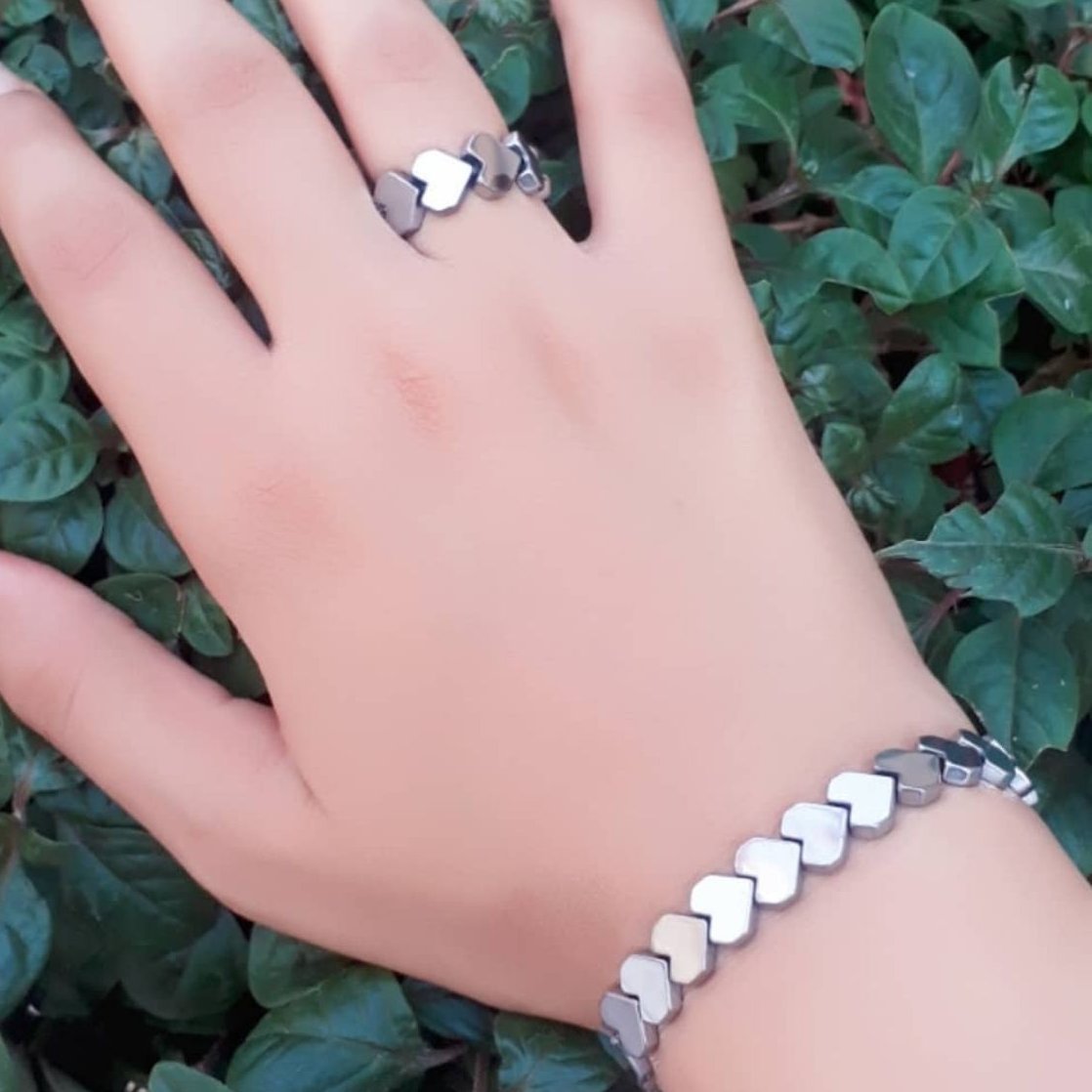 ست دستبند و انگشتر حدید نقره ای