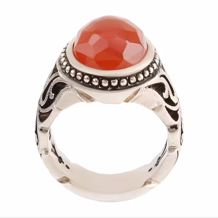 انگشتر نقره مردانه بازرگانی میلادی مدل عقیق تراش دار کد AM2837