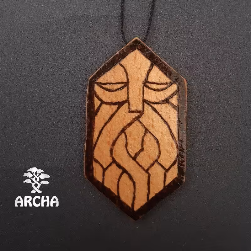 گردن آویز چوبی سوخته نگاری کد23 طرح اودین