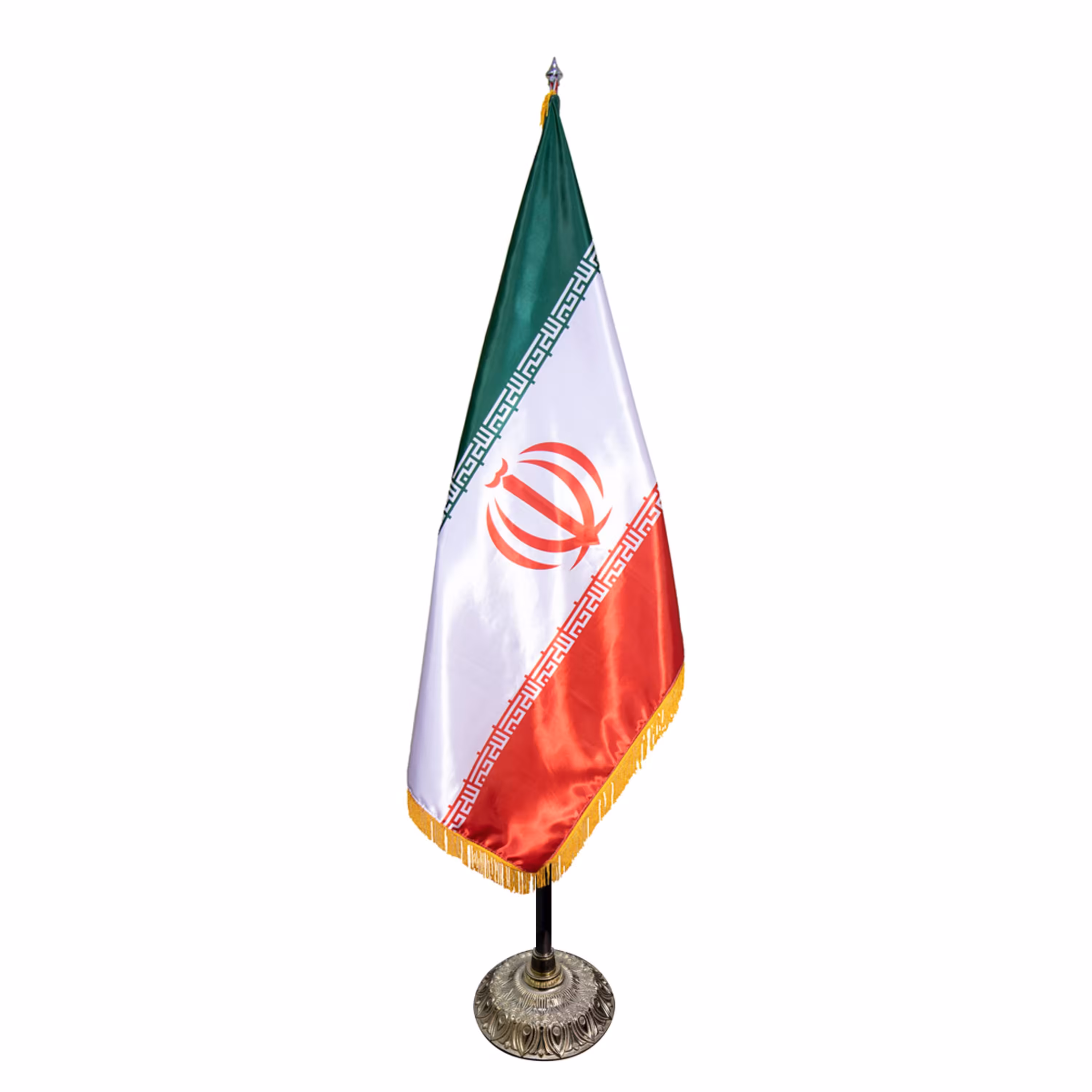 پرچم تشریفات ایران ساتن با پایه خورشیدی طلائی