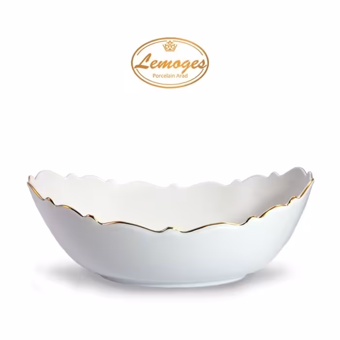 کشکول چینی لب طلا مدل موج (کاسه سالاد خوری ) برند لمون