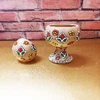 جا تخم مرغی دست ساز سفالی میناکاری شده - مجموعا طول 14 سانت