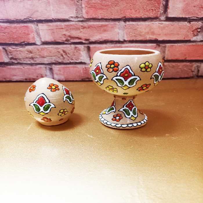 جا تخم مرغی دست ساز سفالی میناکاری شده - مجموعا طول 14 سانت