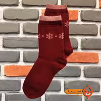 جوراب پشمی گرم طرح برف رنگ زرشکی  کد KB02  مناسب پاییز و زمستان