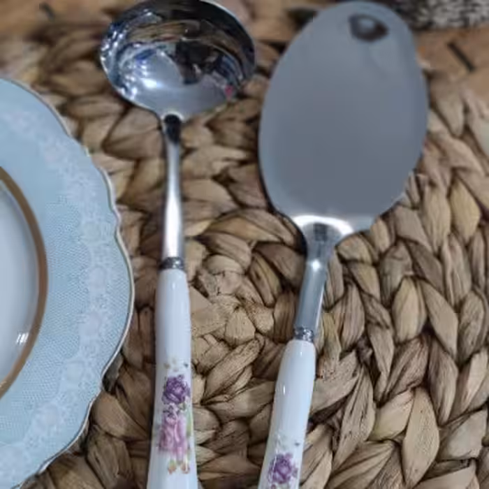 کفگیر و ملاقه دسته سرامیکی گلداررومانتیک هوم