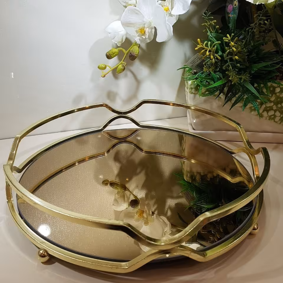 سینی کمانی _آینه ای دایره ای  طلایی 