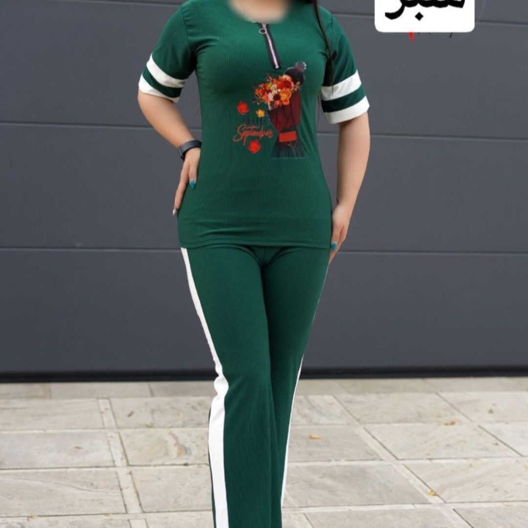 تیشرت وشلوار نیم زیپ دو خط جنس فلامنت کبریتی اعلا فری سایز از 38تا 44