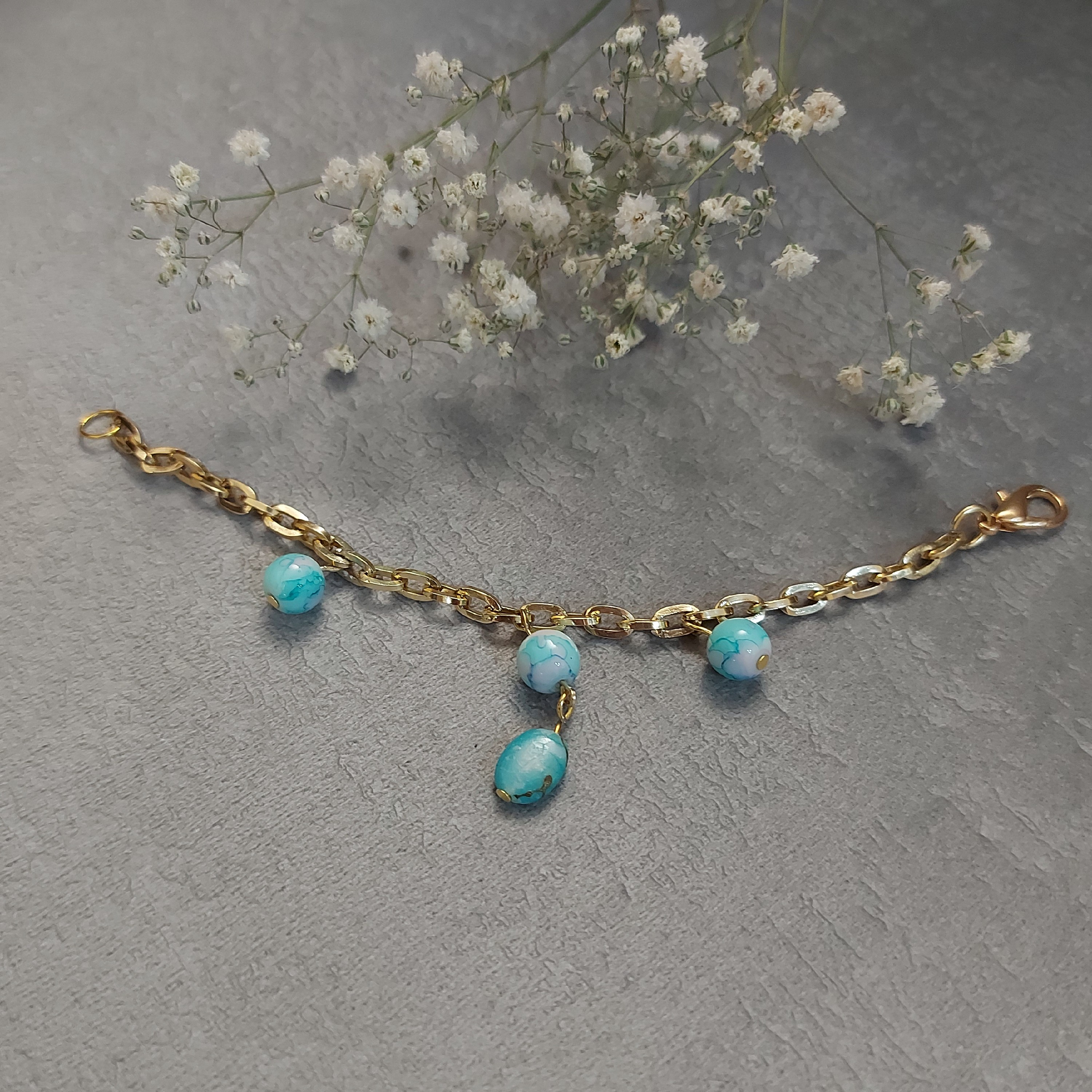 دستبند زنجیری با آویز  مرواریدی