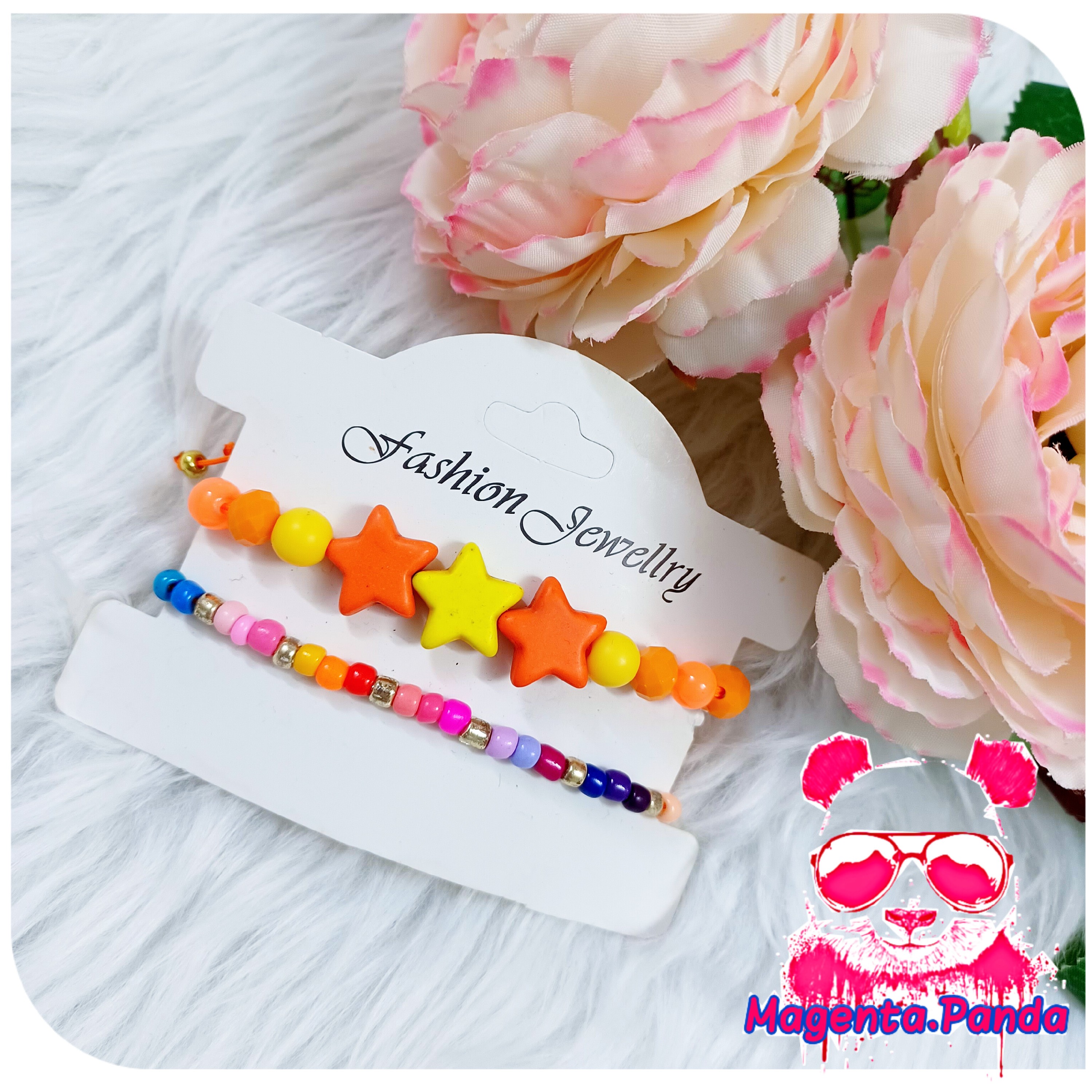 پک دستبند دو عددی مدل ستاره های رنگی بند کشویی