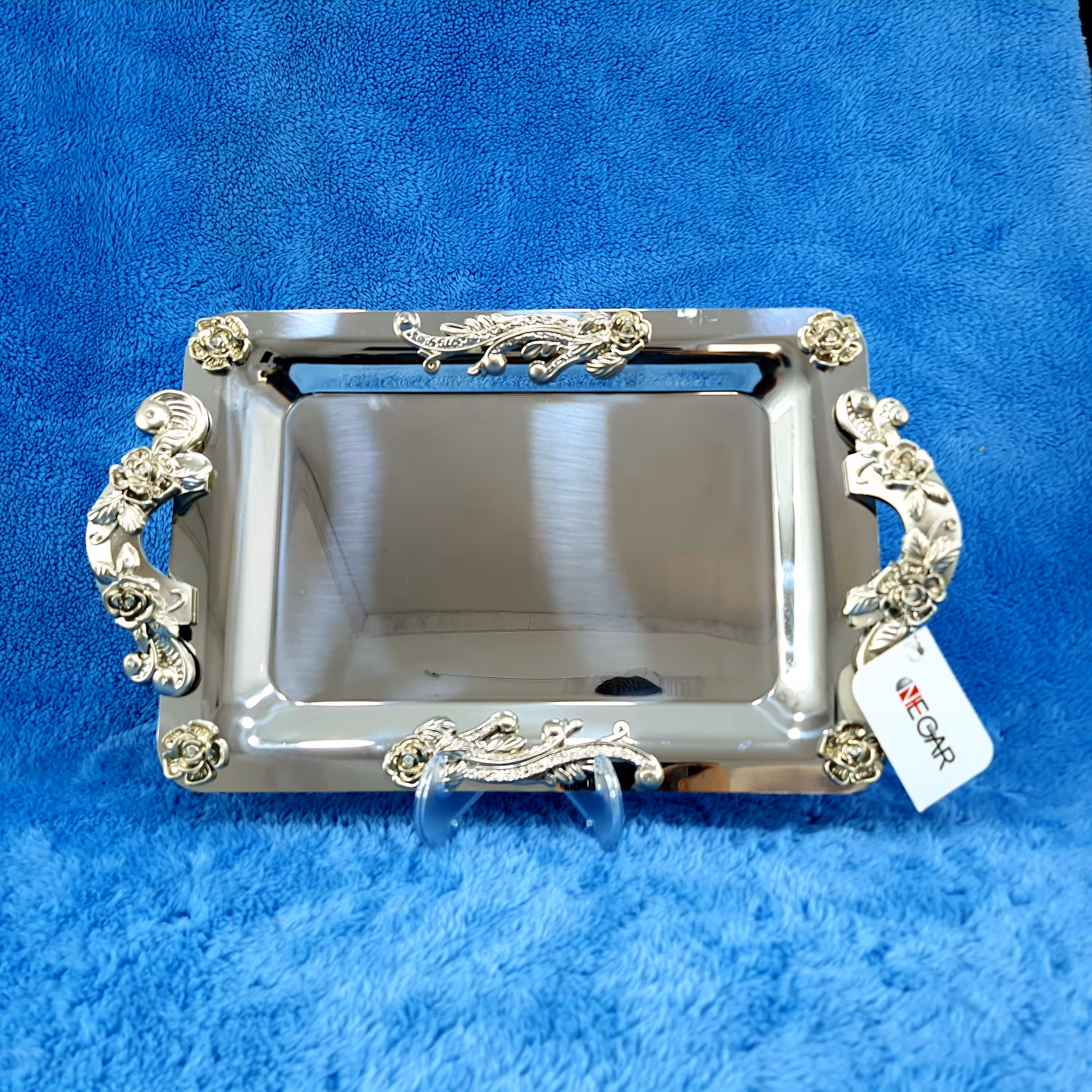 سینی پذیرایی استیل نگار متوسط مدل گلستان کد 319 با ارسال رایگان