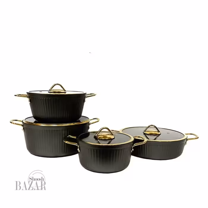 سرویس قابلمه 8 پارچه مشکی فلورانس درب طلایی یونیک کد 8400