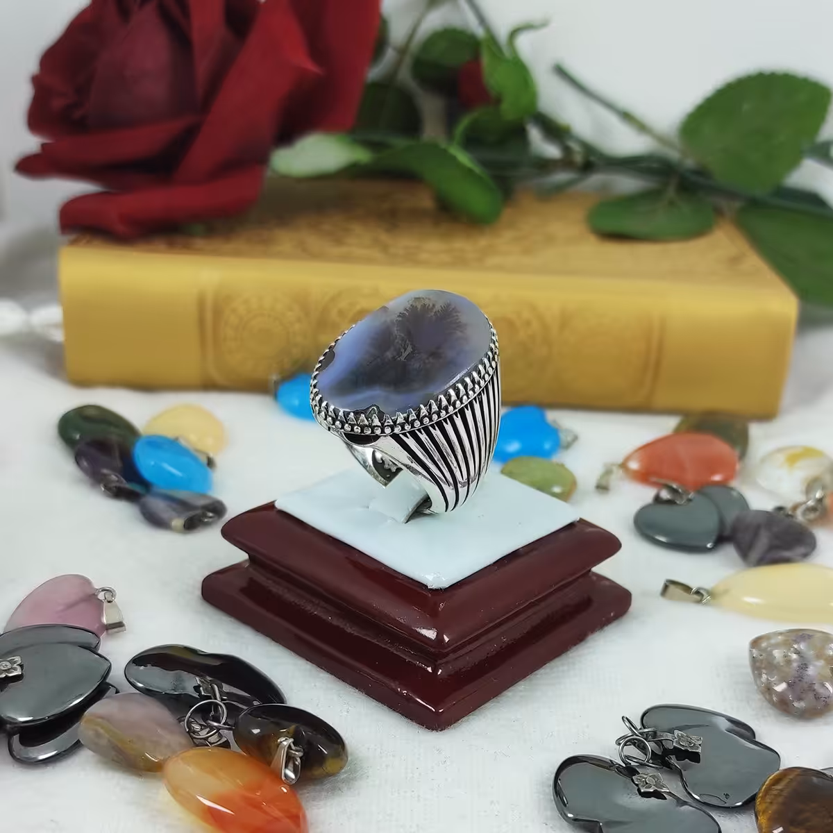 انگشتر نقره مردانه عقیق شجر کد 11436452